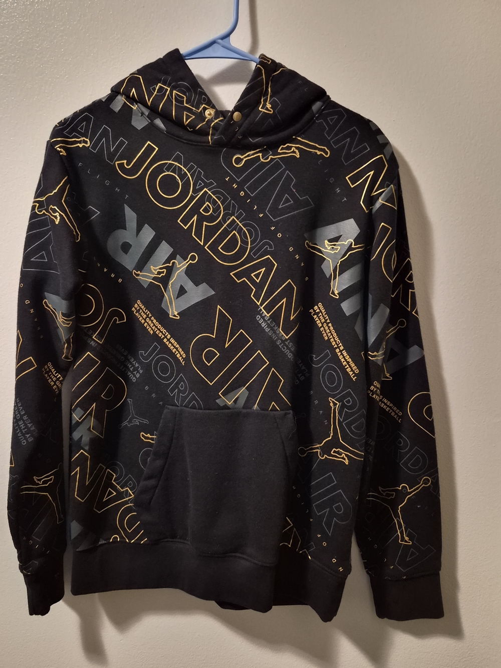 Jordan Black Hoodie with Gold & Gray Logo Print